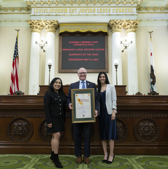 Asm. Hart honoring the Immigrant Legal Defense Center on the Assembly Floor