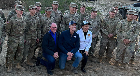 Group photo of Asm. Hart, Gov. Newsom, Sen. Limon and National Guard troops