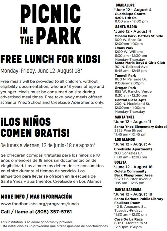 Informational flyer about Picnic In the Park program